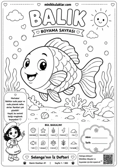 Balık Boyama Sayfası (Ücretsiz PDF İndir ve Yazdır)