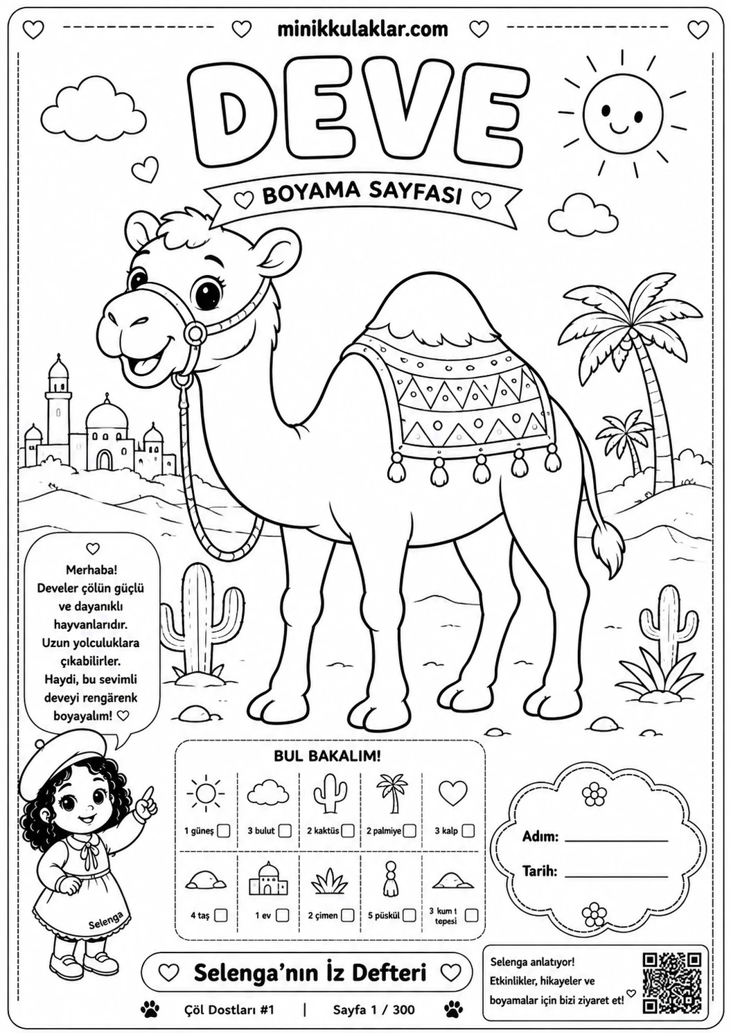 Deve Boyama Sayfası (Ücretsiz PDF İndir ve Yazdır)