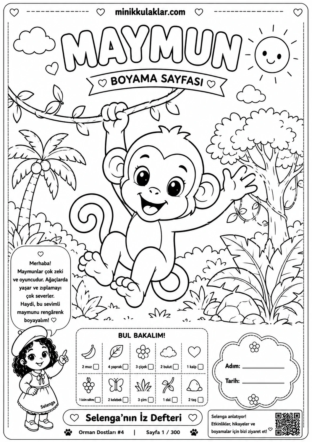 Maymun Boyama Sayfası (Ücretsiz PDF İndir ve Yazdır)