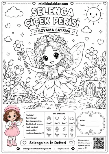 Selenga Çiçek Perisi Boyama Sayfası (Ücretsiz PDF İndir ve Yazdır)