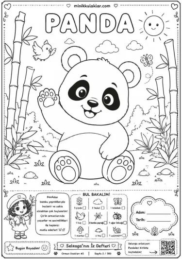 Selenga ile Panda Boyama Sayfası | Ücretsiz PDF İndir ve Yazdır