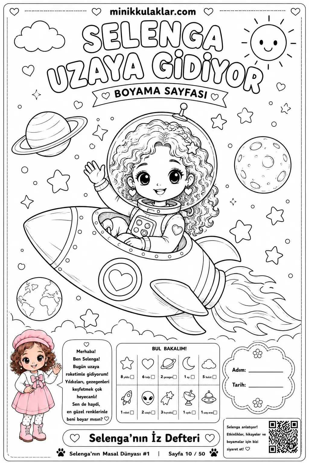 Selenga Uzaya Gidiyor Boyama Sayfası (Ücretsiz PDF İndir ve Yazdır)