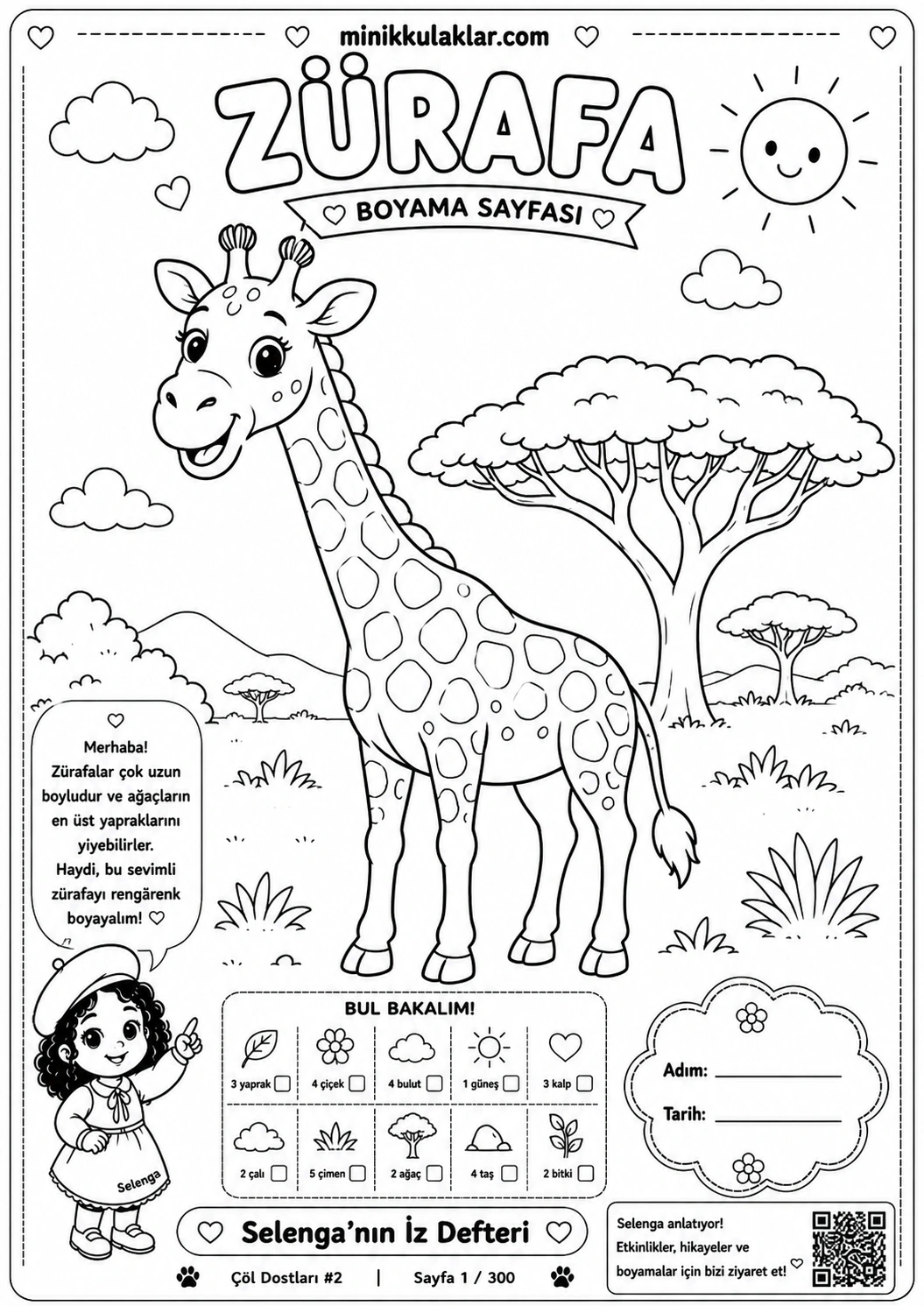 Zürafa Boyama Sayfası (Ücretsiz PDF İndir ve Yazdır)
